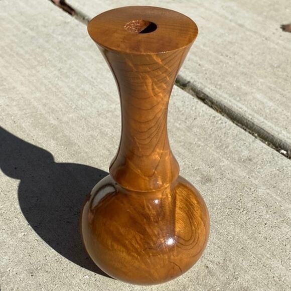 Vintage Hand Turned Wood Single Bud Vase Oregon Myrtlewood with Glass Insert GUC - Picture 1 of 10